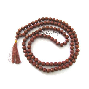 Collar de energía de piedras preciosas, collar de jaspe rojo, rudraksha, charkra, mala, cuentas de madera - Product Image 1