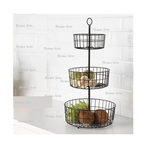 Handmade 3 Tier Iron Wire Fruit <b>Storage</b> <b>Basket</b> Customized Size Round Shape <b>Vegetables</b> <b>Basket</b> For Kitchen Accessories - Product Image 1