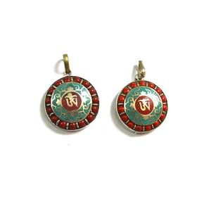 Pendentif amulette en pierre précieuse tibétaine, pierres turquoises, 1 pièce - Product Image 2