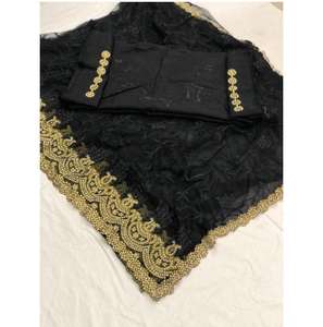 Bon marché, bas prix, saris, vêtements de fête pour mariage, vêtements indiens pour femmes, dentelle, bordure imprimée, sari + chemisier, vêtement ethnique, dernier modèle indien, alphanumero - Product Image 5