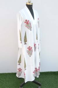 Robe tunique longue imprimée à la main indienne Kurti, vêtements décontractés pour femmes - Product Image 6