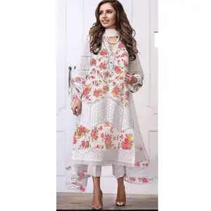 fantastic white and pink colour women dress lawn amazing hot selling Pakistan ladies suit Indian autum and winter wear