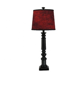 Black Spindle <b>Table</b> <b>Lamp</b> With Red Fabric Shade Traditional Design For Living Room Indoor Use Durable Wood <b>Base</b> - Product Image 1