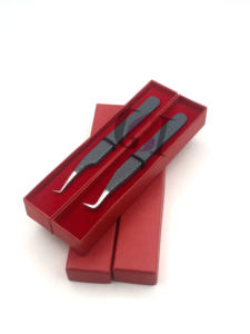 Pinzas de extensión de pestañas de acero inoxidable con revestimiento de polvo gris de 90 grados, instrumentos de belleza con logotipo personalizado - Product Image 5