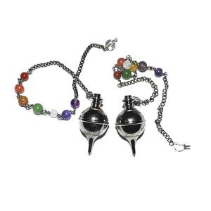 Venta de péndulos de metal negro abiertos al mejor valor con cadena de chakras Venta de péndulos de piedras preciosas naturales - Product Image 1