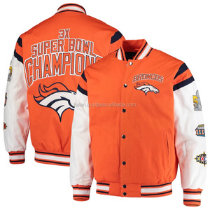 Orange Cotton Varsity <b>Jacket</b> for <b>Men</b> KVJ109 Collarless Design Custom Embroidery <b>White</b> Sleeves Eco-Friendly Quick Dry Breathable - Product Image 1