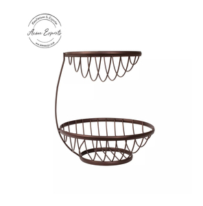 Corbeille à fruits en métal à deux niveaux avec cadre ouvert élégant, idéale pour le rangement des comptoirs de cuisine et l'organisation moderne de la maison - Product Image 1