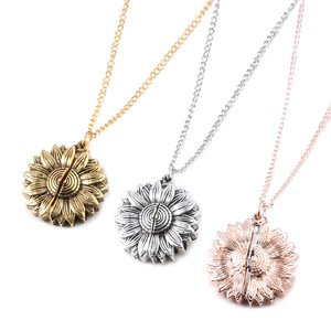 Women's You Are My <strong>Sunshine</strong> Engraved Sunflower Locket Necklace Alloy Memorial for Wedding Engagement Anniversary Party <strong>Gift</strong> - Product Image 1