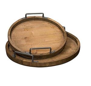 Plateau de service en bois de forme ronde Unique, avec poignée en métal, nouveau Design, plateau de service en bois - Product Image 1