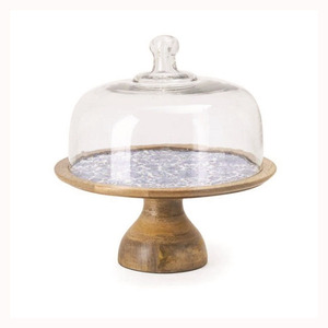 Wooden <b>Cake</b> <b>Stand</b> <b>With</b> <b>Glass</b> <b>Dome</b> Hotel Catering Serving Use <b>Cake</b> <b>Stand</b> ( Mango Wood ) Sustainable Quality - Product Image 1
