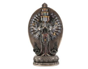 Estatua de Buda de bronce con acabado de poliresina, estatua Fengshui religioso, decoración de mesa con acabado de bronce - Product Image 1