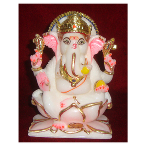 Estatua de mármol blanco para hogar y oficina, venta al por mayor de la India de excelente señor religioso hecho a mano, Ganpati - Product Image 1
