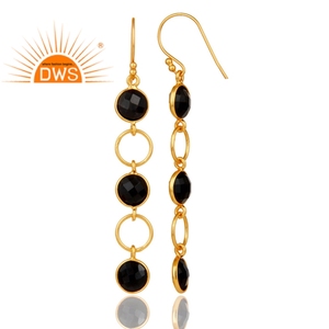 Natural Black <b>Onyx</b> Gemstone <b>Earring</b> Manufacturer 18k Gold Plated Sterling Silver Circle Dangler <b>Earring</b> Jewelry Wholesaler - Product Image 3