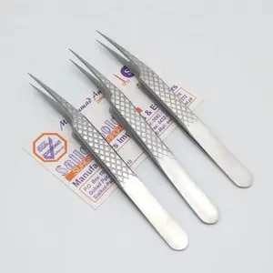 Diamond Grip Eyelash Extension Tweezers Curved Isolation Tweezers Polished Finish color silver stainless steel
