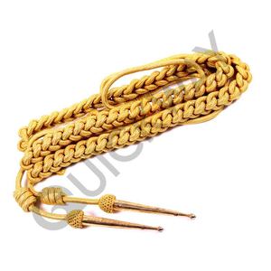 OEM Aiguillette ขายส่งเครื่องแบบที่กําหนดเอง Mylar ทอง Aiguillette ที่กําหนดเองด้วยโลหะทองสองเคล็ดลับ - Product Image 1
