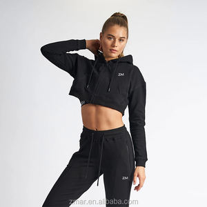Crop Top Hoodie Wholesale Cotton Custom Crop Top Sweatshirt Long Sleeve Casual Women Hoodie Shorts Set Women - Product Image 2
