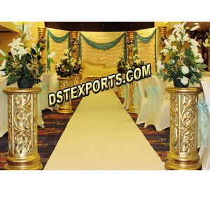 Modernos Pilares de Fibra de Vidrio Tallados en Dorado para Pasillos y Caminos de Boda - Columnas Duraderas California - Product Image 1