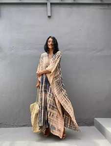 Kaftan bohème Tie Dye pour les vacances d'été Sexy Floor-Length Cotton Beach Cover-Up pour les femmes Natural Waistline Solid Pattern - Product Image 4