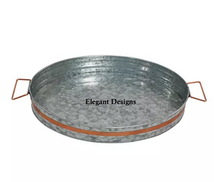 Bandeja de servicio galvanizada con forma redonda, plato de servicio galvanizado ecológico, hecho a mano, barato, venta al por mayor - Product Image 1