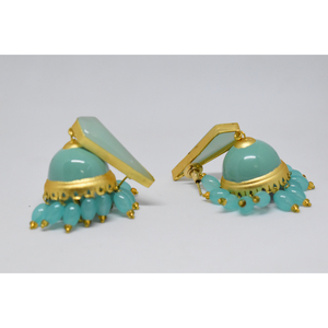 traditional latest <b>beautiful</b> meenakari golden matte finishing brass stone stud jhumka hoop earing for girls and women - Product Image 2