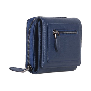 Cartera corta de piel auténtica para mujer, hecha en Turquía, azul marino - Product Image 5