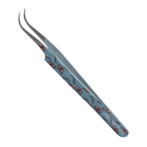 Fine Tip Eyelash Extension Tweezer Tip Satin and Eyelashes Designs Color with Your Own Logo, Eyelash Curved Tip Tweezer - Product Image 3