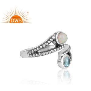 Bague en topaze bleue naturelle et opale éthiopienne, Double pierres précieuses, bijoux boho, en argent Sterling 925, fabrication de bijoux - Product Image 3