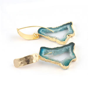 Pendientes colgantes Druzy chapados en oro de 24 quilates con estilo, aretes colgantes de perlas de ágata, piedras principales, gancho colgante para fiesta, novedad - Product Image 3