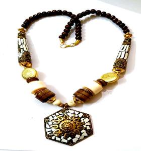 NK-WA0055 Bohème Style Turquoise Collier Os Perlé Mosaïque En Laiton Pendentif Perle Flèche Forme À La Mode Lien Chaîne Parties - Product Image 1