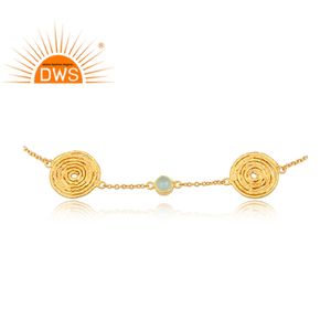 Bracelet en argent plaqué or 925 avec pierre précieuse chalcédoine aqua tendance, fournisseur de bijoux en gros, certifié GIA - Product Image 2