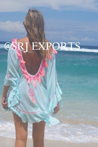 Haute qualité Huipil brodé à volants Poncho robe motif Floral XL taille Superfine dame mode plage Sexy dos caftan dentelle - Product Image 4