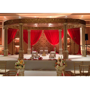Mandap de Boda Real con Pilares de FRP, Vidhi Mandap, Lagan Mandap para Bodas del Sur de Asia, Mandap Decorativo Dorado para Bodas Indias, Australia - Product Image 1