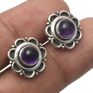 Compromiso nupcial Pendientes de moda Amatista natural Piedra preciosa Stud 925 Plata de ley Hecho a mano Boho Plata Hermosa venta al por mayor - Product Image 2