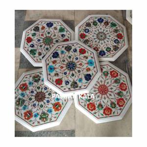 แพงมากแข็งสีขาวหินอ่อนฝังการออกแบบท็อปส์ซูโต๊ะกาแฟ - Product Image 1