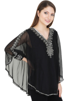 Haut Kaftan Plaid Grande Taille à Col en V Brodé de Perles et Paillettes Fait Main pour Femme en Georgette de Haute Qualité – Collection Automne-Printemps Décontractée