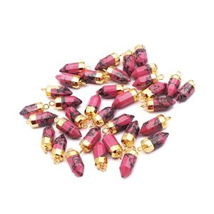 Gold Plated Synthetic Rhodonite Pencil Shape Gemstone <b>Charm</b> for DIY Necklaces <b>Bracelets</b> & Jewelry Making Findings in Bulk Supply - Product Image 1