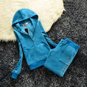 RS1574 Mùa Xuân/Thu 2021 Của Phụ Nữ Nhung Vải Tracksuit Velour Phù Hợp Với Rhinestone Hoodies Và Quần Fat Sister Thể Thao - Product Image 2