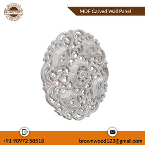 Panneau décoratif mural rond sculpté à la main en bois MDF blanc brûlé antique Fabricant indien Exportateur de panneaux décoratifs de chambre - Product Image 4