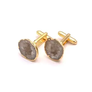 Cufflink design gold plated natural geode slice druzy cufflinks fashion jewelry gemstone handmade wholesale jewelry supplier