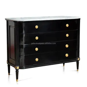 Solid wood dresser with 4 drawers black colour marble top