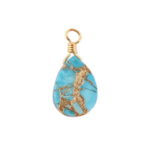 Colección de joyas al por mayor, Conector de oro en forma de pera turquesa de cobre azul, hallazgos de conector colgante de piedras preciosas de fianza única - Product Image 2