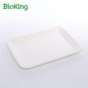 Biyoking şeker kamışı hamuru biyobozunur ve Compostable Bagasse kağıt tepsisi servis tepsisi