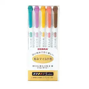 Zebra Mildliner Markeerstift WKT7-5C-RC 5 Kleur Set Gemaakt In Japan