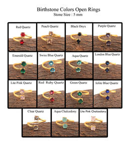 Bijoux fantaisie minuscule rond quartz bleu suisse double pierre réglable déclaration anneau plaqué or terne broche ensemble avant anneaux ouverts - Product Image 2