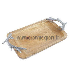 Plato de servicio ovalado, bandeja de diseño personalizado de alta calidad, placa de cargador de madera de aluminio y mango, bandeja de almacenamiento de madera - Product Image 6