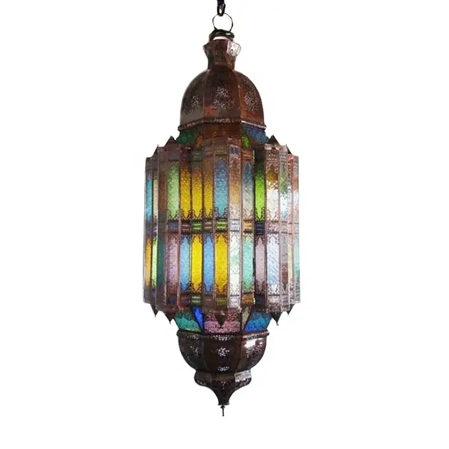 Большой марокканский подвесной фонарь с маленькими цветными очками, металлический подсвечник, фонари и банки