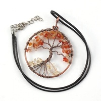 Collar de Árbol de la Vida Hecho a Mano con Estilo Feng Shui, Alambre de Cobre con Colgante de Cornalina Natural, Cristal de Cuarzo Amarillo, Gema de Ágata