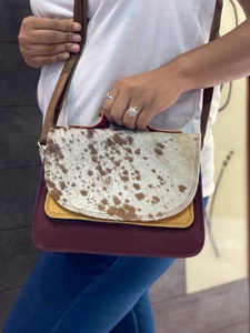 Sac à bandoulière en cuir véritable pour filles, multi-couleurs, en fourrure de vache, - Product Image 3