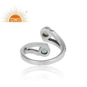 Bague en topaze bleue naturelle et opale éthiopienne, Double pierres précieuses, bijoux boho, en argent Sterling 925, fabrication de bijoux - Product Image 4