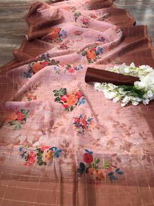 Sari − sarar en polycoton doux, 2 pièces, avec bordure en lin, à bas prix - Product Image 3